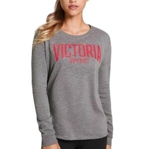 Victorias Secret Sport Sweatshirt Fleece Pullover Gray Red Logo Small